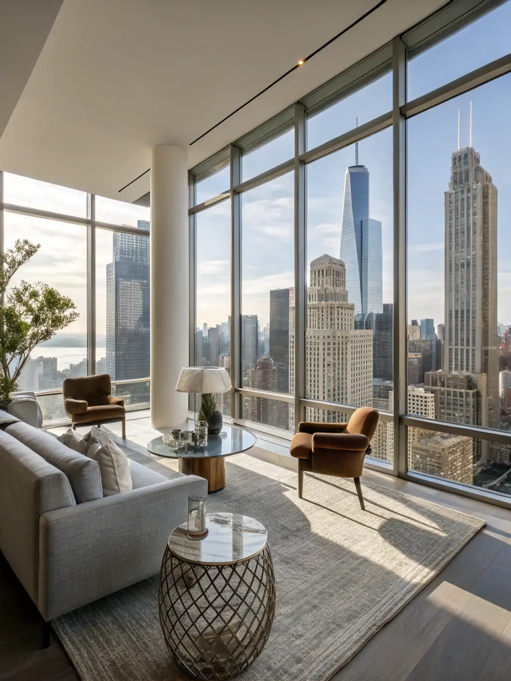 Luxurious floor-to-ceiling draperies in a high-rise apartment, showcasing their elegant design and light-blocking capabilities.